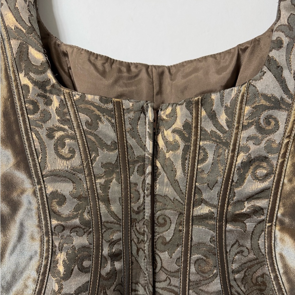 #333-9 Badgley Mischka 3 Pc Suit Bronze 8 skirt Straight, Jacket Open Front NWOT - Picture 6 of 16